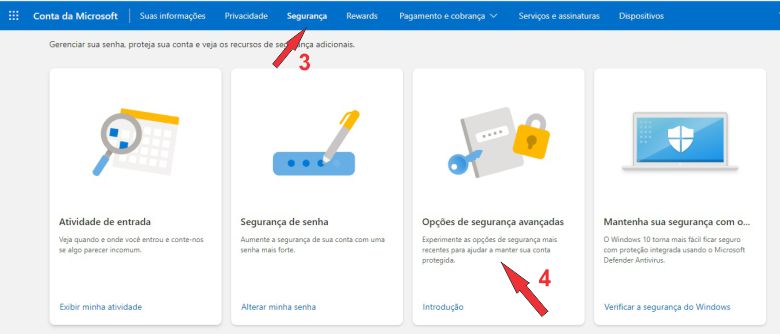 opcoes seguranca avancada